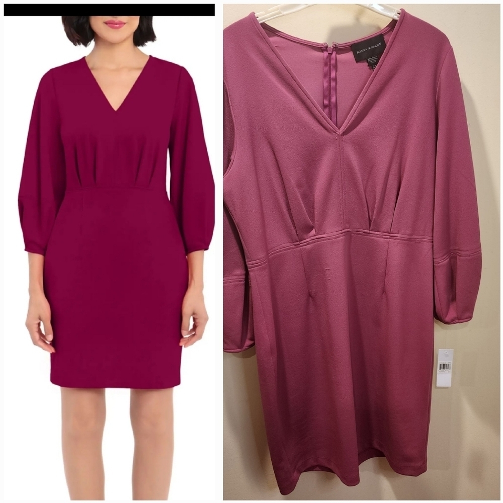 Donna Morgan Fuchsia pink long Sleeves Midi Dress Size 12 NWT
